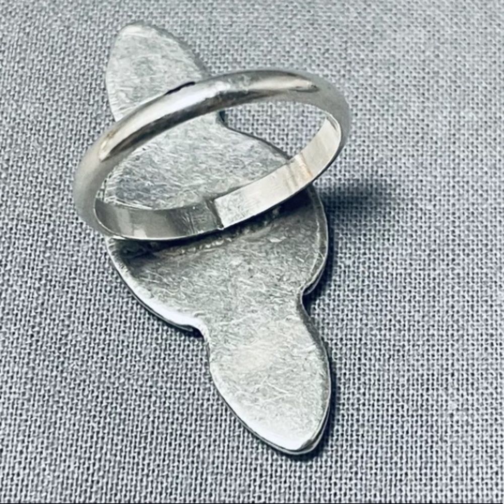 Vintage Southwestern Navajo Turquoise Coral & Sterling Silver Old Pawn Ring - Picture 5 of 14